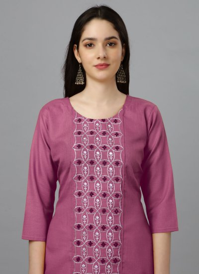 Pink Embroidered Casual Kurti