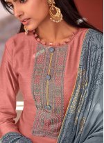 Pink Embroidered Cotton Silk Pant Style Suit