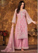Pink Embroidered Festival Palazzo Salwar Suit