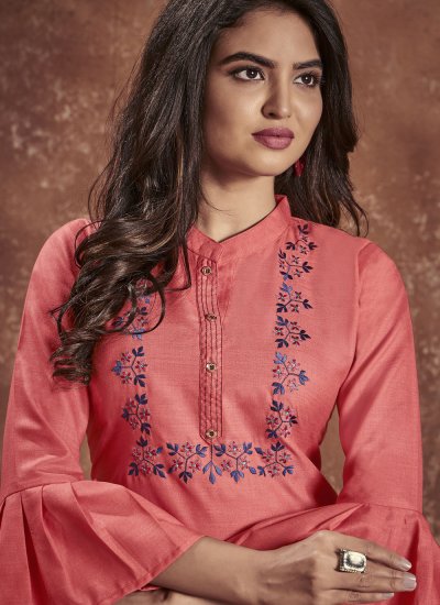 Pink Embroidered Festival Party Wear Kurti
