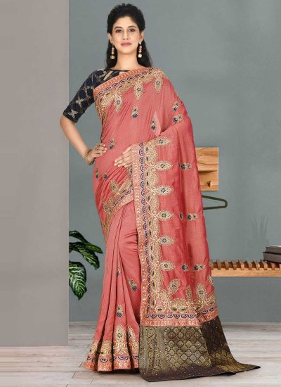 Pink Embroidered Party Classic Designer Saree