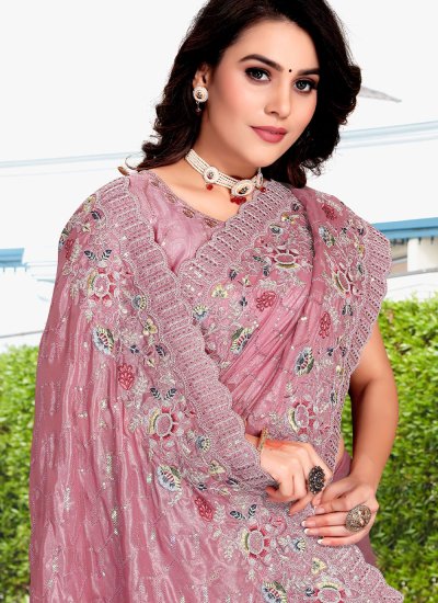 Pink Embroidered Party Classic Saree