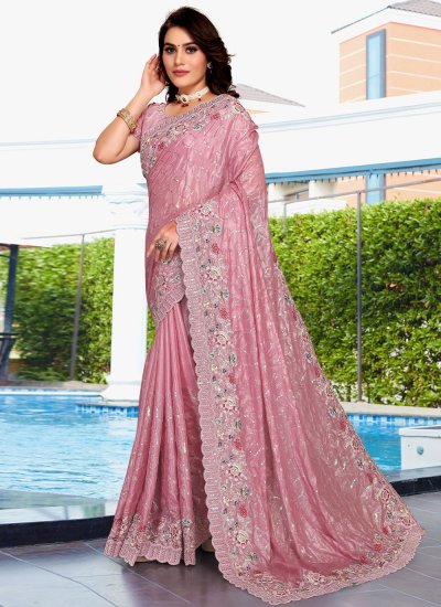 Pink Embroidered Party Classic Saree