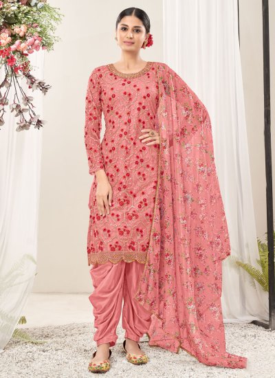 Pink Embroidered Patiala Salwar Suit