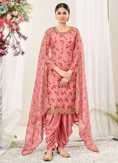 Pink Embroidered Patiala Salwar Suit