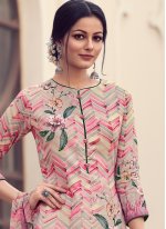 Pink Embroidered Satin Designer Palazzo Suit