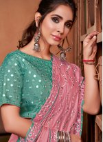 Pink Embroidered Silk Bollywood Saree