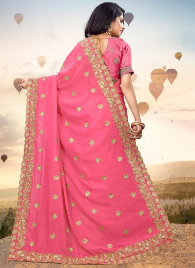 Pink Embroidered Silk Designer Saree