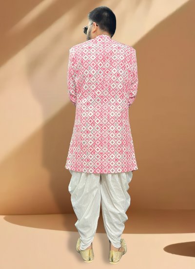 Pink Embroidered Silk Indo Western Sherwani