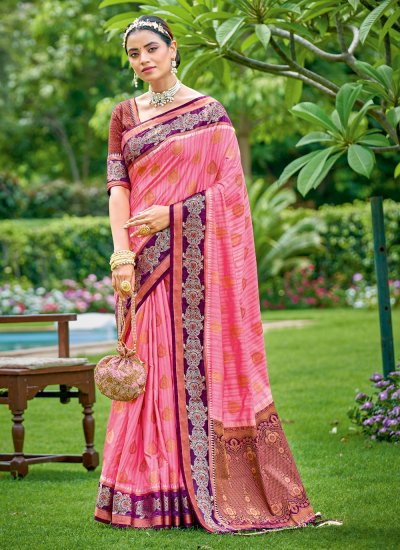 Pink Embroidered Traditional Saree