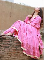 Pink Fancy Fabric Ceremonial Readymade Anarkali Salwar Suit