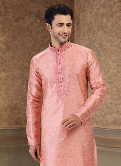 
                            Pink Festival Banarasi Silk Kurta Pyjama