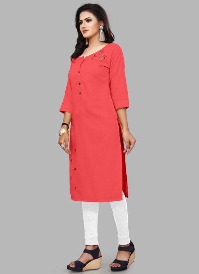 Pink Festival Blended Cotton Party Wear Kurti