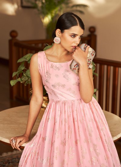 Pink Festival Faux Georgette Designer Gown