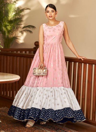 Pink Festival Faux Georgette Designer Gown