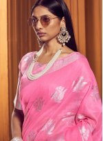 Pink Festival Linen Trendy Saree