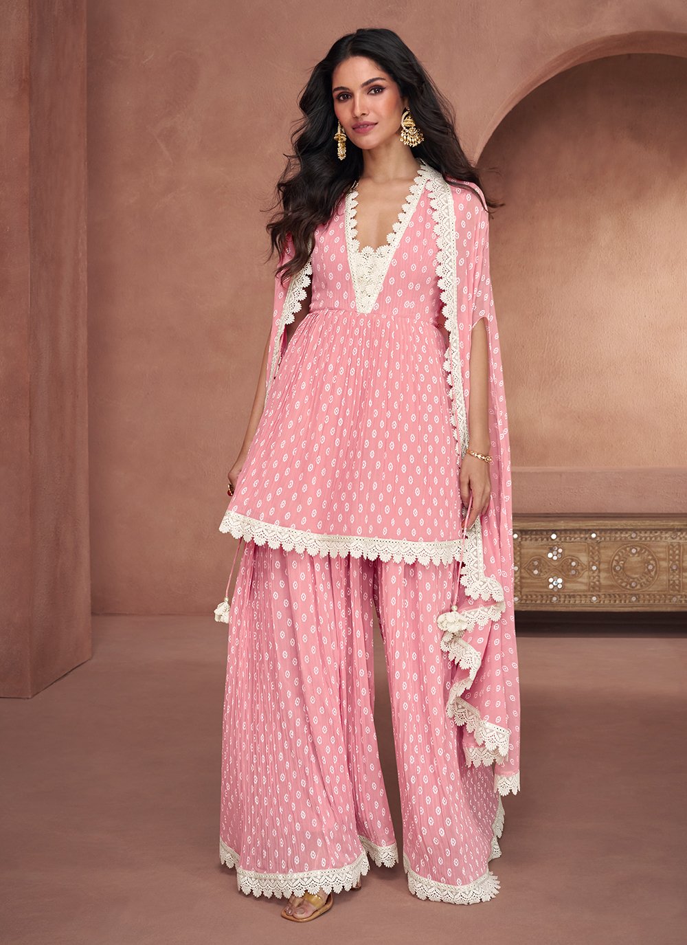 Rani Pink Sequins, Banaras and Mirror work with Bandini Print Salwar S –  Seasons Chennai