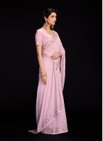Pink Georgette Lucknowi work Trendy Saree