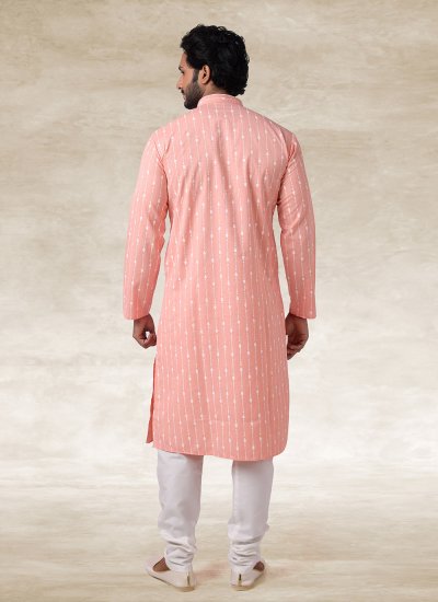 Pink Handloom Cotton Engagement Kurta Pyjama