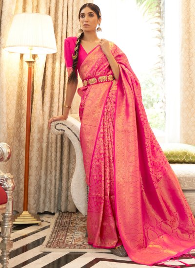 Pink Handloom silk Weaving Traditional Designer Saree