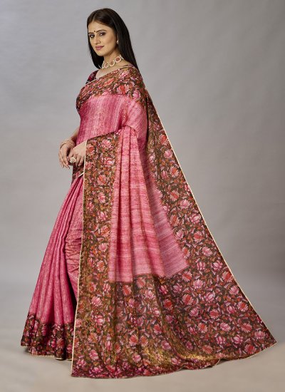 Pink Jacquard Silk Digital Print Classic Designer Saree