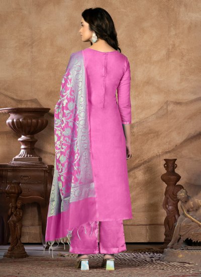 
                            Pink Jacquard Work Casual Straight Suit