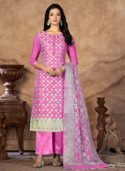 Pink Jacquard Work Casual Straight Suit