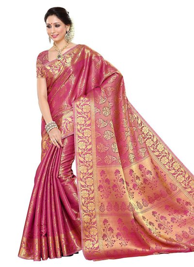 Pink Kanjivaram Silk Contemporary Saree
