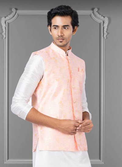 Pink Linen Engagement Nehru Jackets