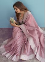 Pink Linen Traditional Saree