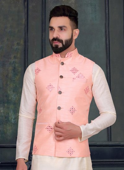 Pink Mehndi Silk Nehru Jackets