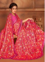 Pink Net Engagement Contemporary Style Saree