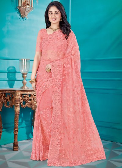 Pink Net Resham Classic Saree