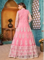 Pink Net Sequins Designer Floor Length Suit