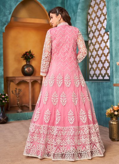 Pink Net Sequins Designer Floor Length Suit