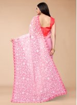 Pink Organza Embroidered Trendy Saree