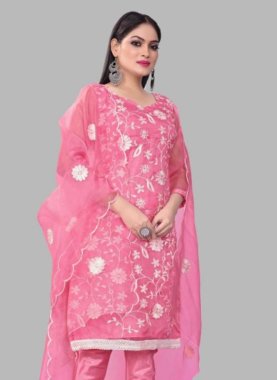 Pink Organza Floral Print Designer Salwar Kameez