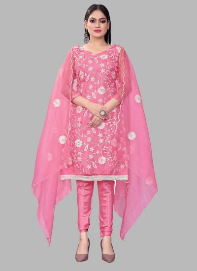 Pink Organza Floral Print Designer Salwar Kameez