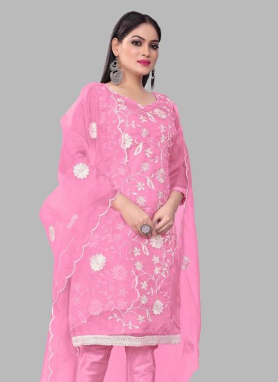 Pink Organza Floral Print Trendy Salwar Kameez
