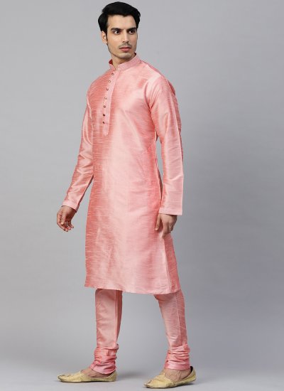 
                            Pink Plain Dupion Silk Kurta Pyjama