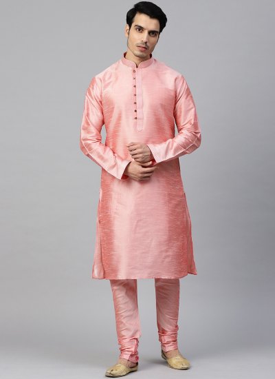 Pink Plain Dupion Silk Kurta Pyjama