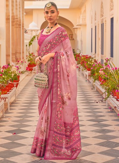 Pink Printed Contemporary Saree