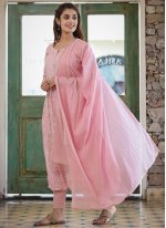 Pink Printed Cotton Readymade Salwar Kameez