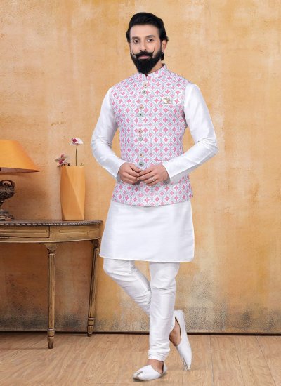 Pink Printed Engagement Nehru Jackets