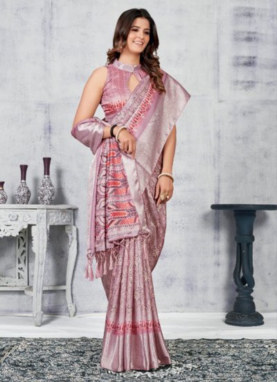 Pink pure-dola Jacquard Work Contemporary Style Saree