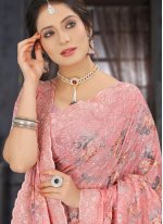 Pink Resham Chinon Designer Saree