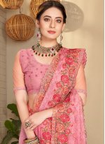 Pink Resham Net Contemporary Saree