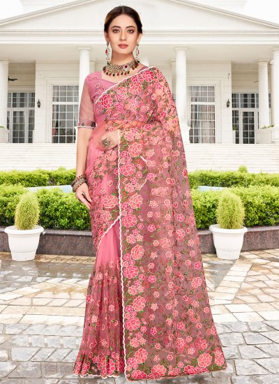 Pink Resham Trendy Saree