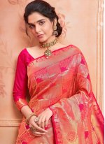 Pink Sangeet Jacquard Silk Traditional Designer Saree