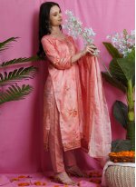 Pink Satin Digital Print Straight Salwar Suit